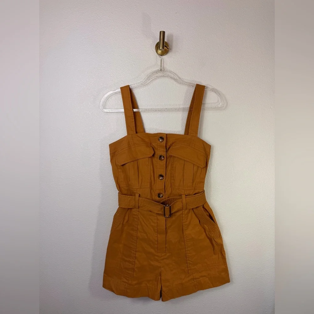 A.L.C. Gillian Sleeveless Belted Romper In Goldenrod Size S - Picture 3 of 14